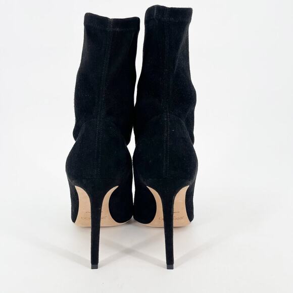 Jimmy Choo Black Brin Stretch Suede Pointed Toe Heeled Ankle Boot Bootie IT 37 - Picture 7 of 11